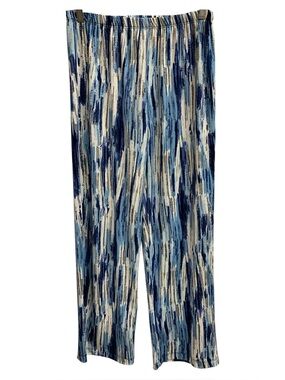 Mandee Blue and White Abstract Print Wide-Leg Pants Size S